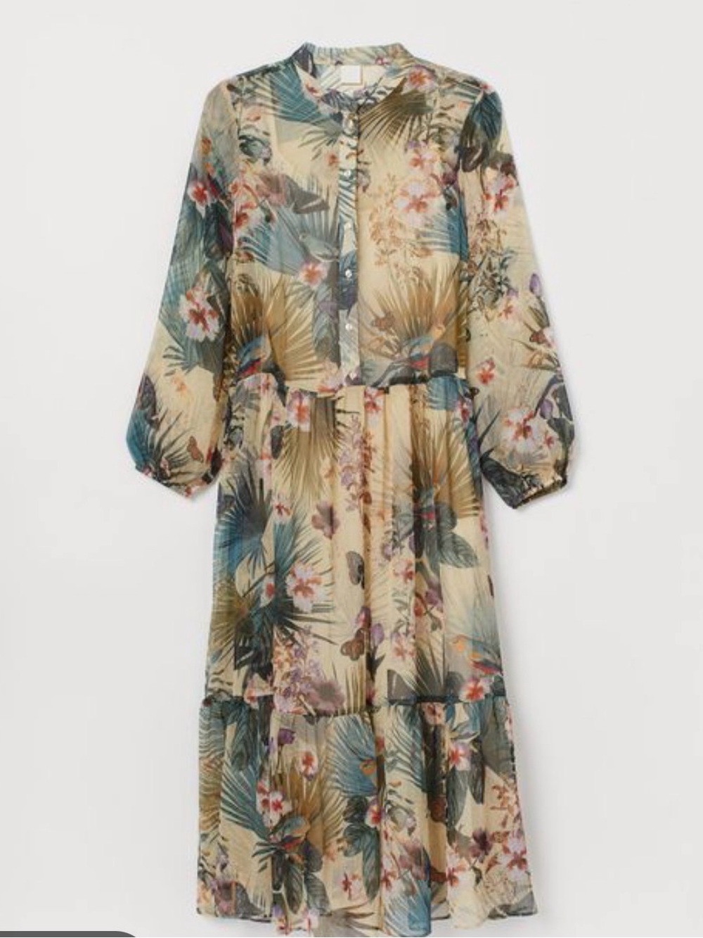 New H&M Green Tropical Floral Midi Dress